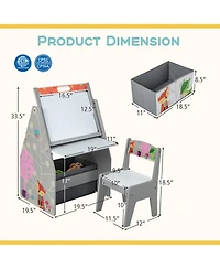 Costway Kids Table & Chair Set with Rotatable Double-sided Magnetic Blackboard Whiteboard