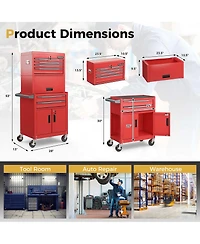 Costway 6-Drawer Rolling Tool Chest 3-in-1 Heavy-Duty Storage Cabinet with Universal Wheels