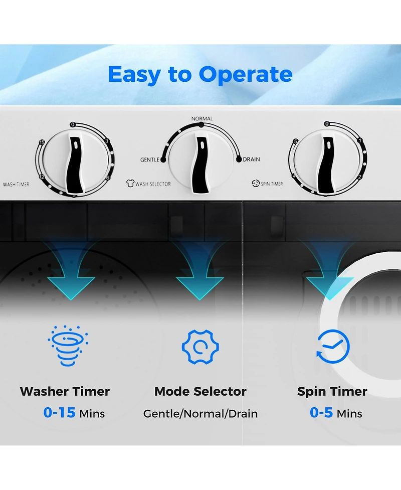 Portable Washing Machine 17.6 lbs Twin Tub Laundry Washer with Drain Pump