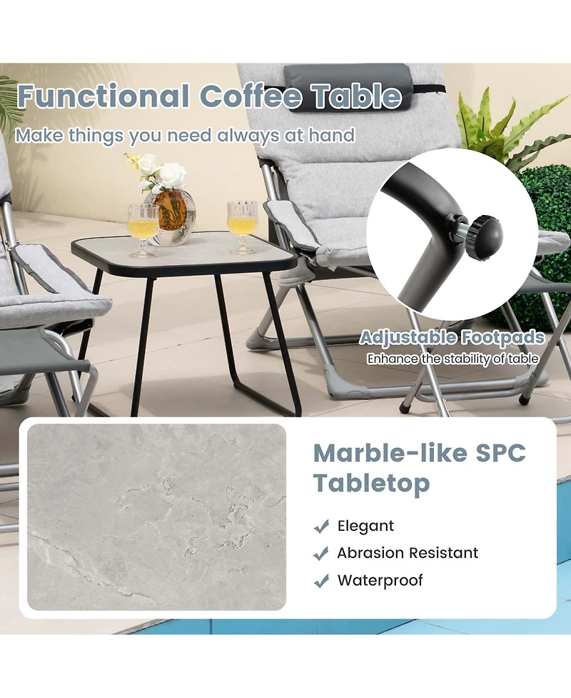 Costway 5pcs Patio Folding Sling Chair Set Ottoman Table Portable Headrest Outdoor Beach