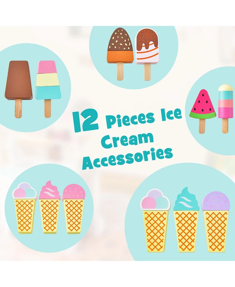 Costway Kid's Ice Cream Cart Food Trunk Play Toy Set with Display Rack & Accessories