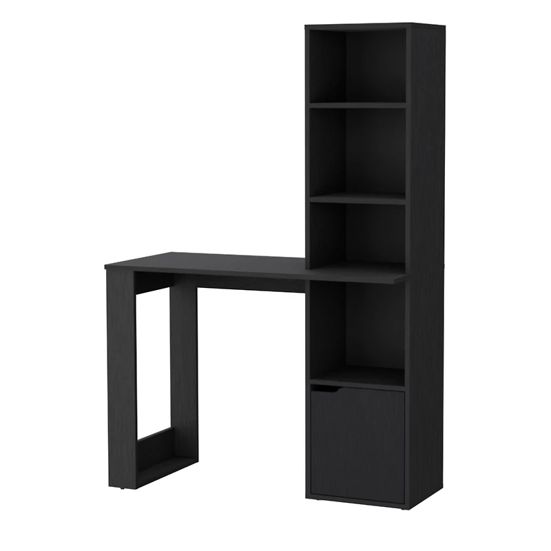Streamdale Peterson Computer Desk With 4-Tier Bookcase And 1-Door Cabinet Black