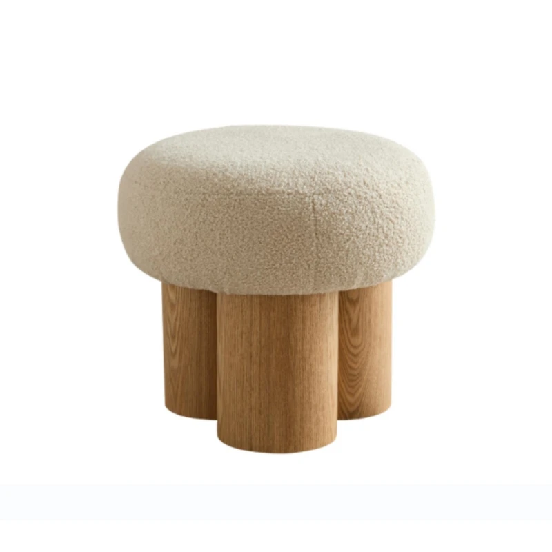 Simplie Fun Mushroom Stool, Grieg Plush Cushion, Wooden Barrel Pvc Pipe, Walnut Finish