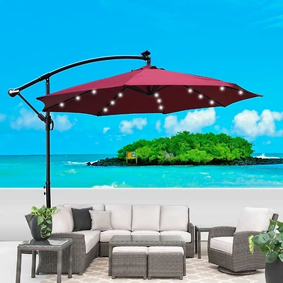 Streamdale 10ft Led Solar Patio Umbrella with Crank and Cross Base