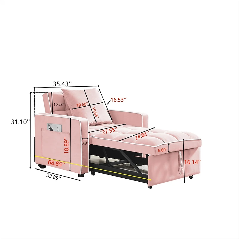 Streamdale 3-in-1 Folding Sofa Bed Chair (Pink)