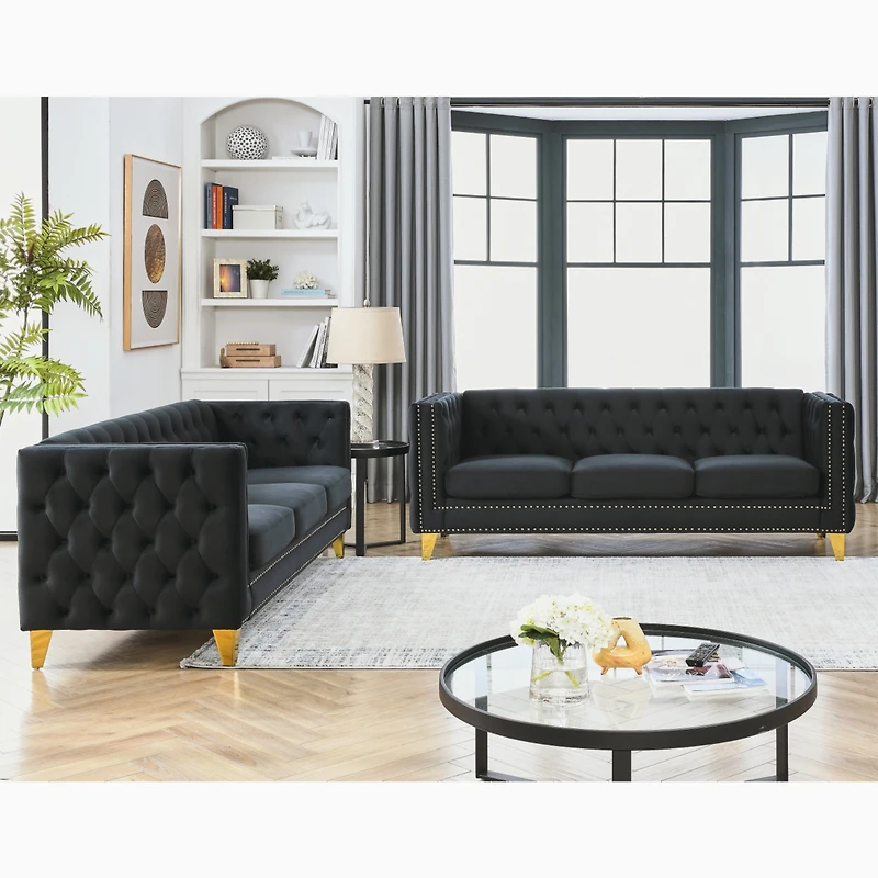 Simplie Fun Modern Velvet Sofa Set with Button Tufted Design