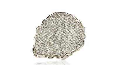 Suzy Levian New York Sterling Silver Cubic Zirconia Pave-encrusted Leaf Plate Ring
