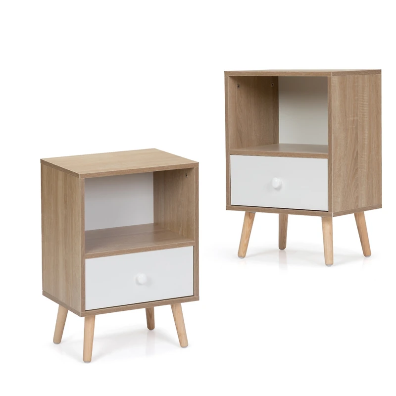 Simplie Fun 2 Mid Century Wood Nightstands with Drawer