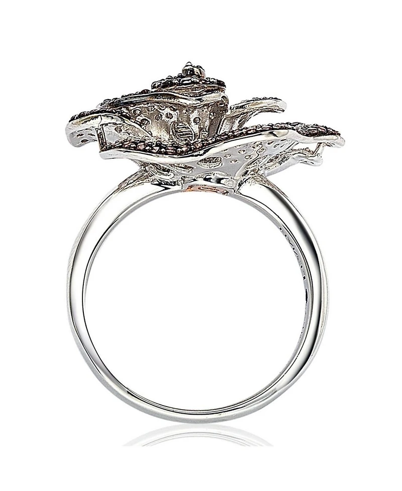 Suzy Levian Sterling Silver Cubic Zirconia Pave Flower Ring