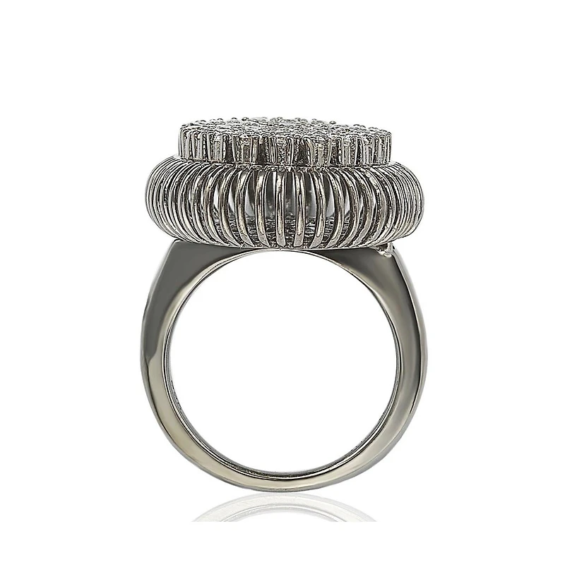 Suzy Levian Sterling Silver Cubic Zirconia Pave Oval Elevated Statement Ring