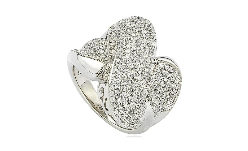 Suzy Levian Sterling Silver Cubic Zirconia Pave Puff "X" Ring