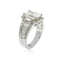 Suzy Levian New York Sterling Silver Cubic Zirconia Emerald-Cut Engagement Ring