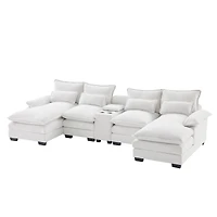 Streamdale Furniture 123" 6-Seat U-Shaped Sofa with Console, Cupholders, Usb Ports