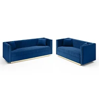 Streamdale Furniture Modern Blue Velvet Sofa Loveseat Set With Pillows