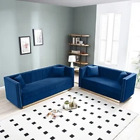 Streamdale Furniture Modern Blue Velvet Sofa Loveseat Set With Pillows