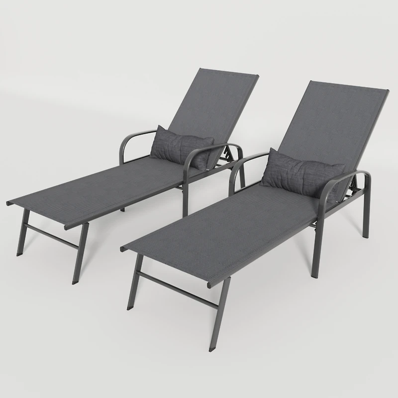 Streamdale 2 Pieces Set Outdoor Patio Swimming Pool Lounge Gray Color With Pillow