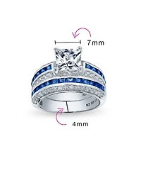 Bling Jewelry 3CT Art Deco Style Square Princess Cut Solitaire Clear Cz Promise Ring Set Sterling Silver
