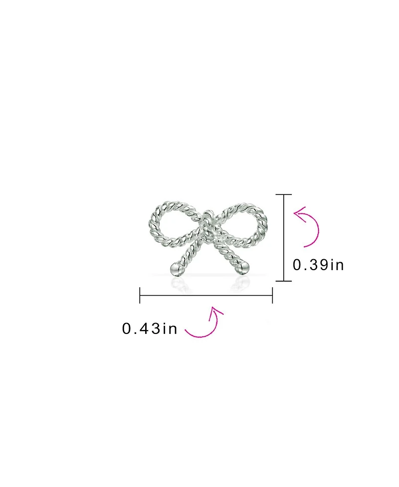 Bling Jewelry Simple Dainty Thin Twist Rope Cable Ribbon Bow Stud Earrings Rose Gold Plated .925 Sterling Silver