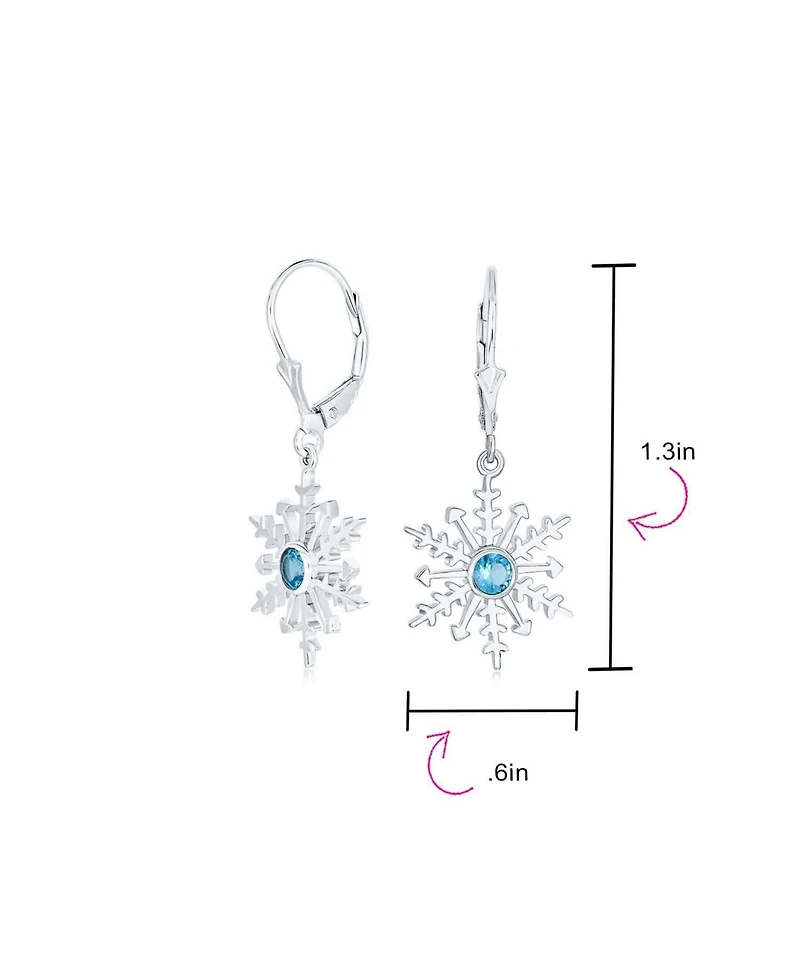 Bling Jewelry Winter Party Holiday Christmas Drop Lever back Clear Star Ice Blue Snowflake Dangle Earrings Sterling Silver