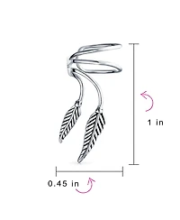 Bling Jewelry Double Leaf Feather Cartilage Ear Cuffs Clip Wrap Wire Earrings Helix Non Pierced Ear Oxidized Sterling Silver