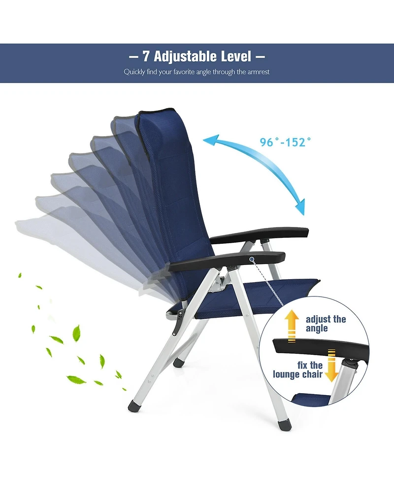 Gymax 4PCS Patio Dining Chair Aluminum Camping Adjust Portable Headrest Navy