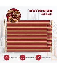 Costway Hammock w/ Pillow Curved Bamboo Spreader Bar Chain Portable Indoor Outdoor