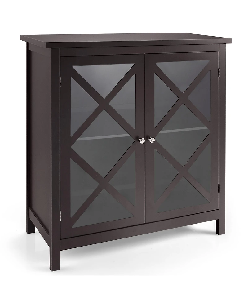 Kitchen Storage Cabinet Buffet Sideboard w/ Glass Doors & Adjustable Shelf