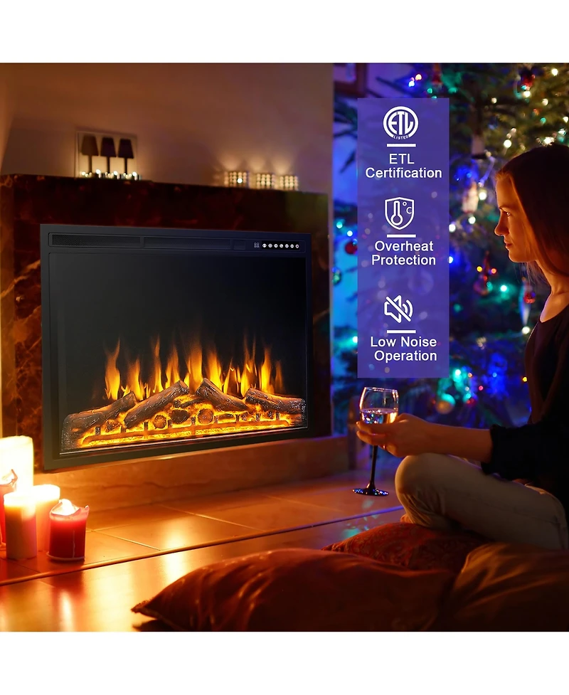 34''Electric Fireplace Insert Heater Log Flame Effect w/ Remote Control