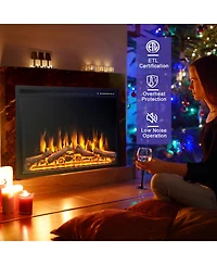 34''Electric Fireplace Insert Heater Log Flame Effect w/ Remote Control