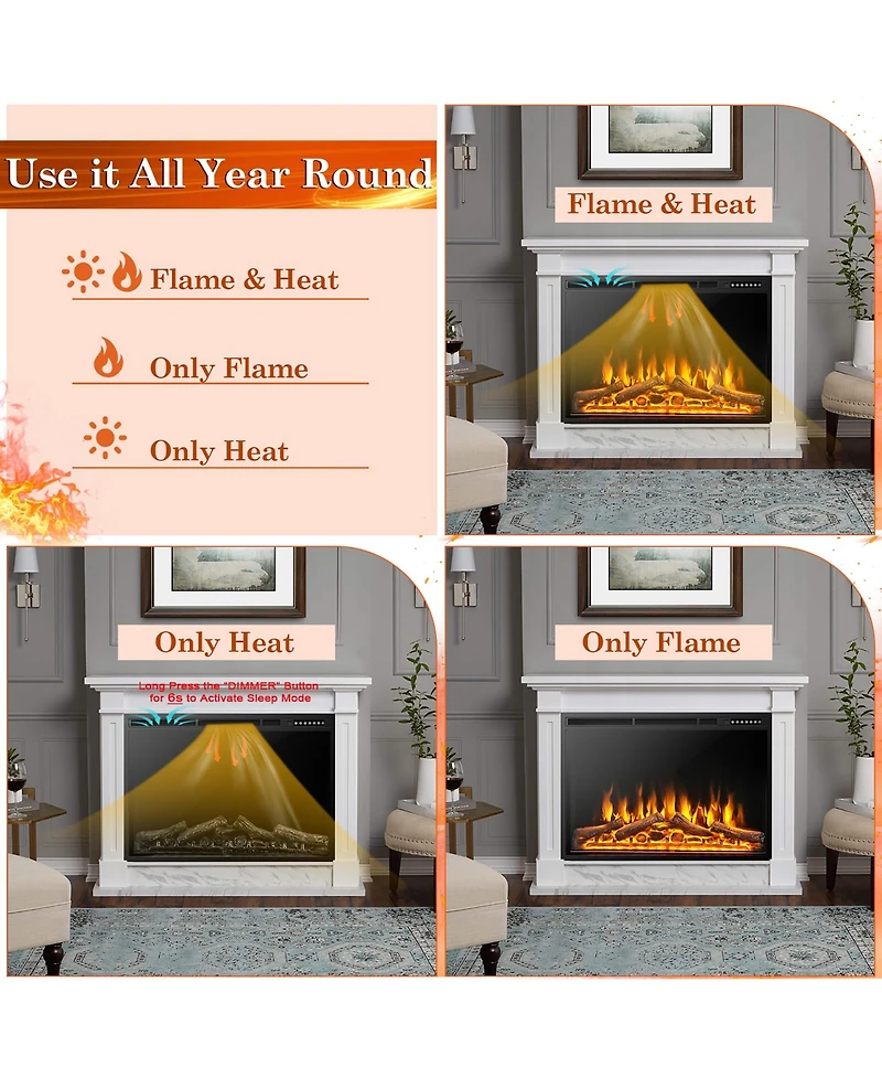 34''Electric Fireplace Insert Heater Log Flame Effect w/ Remote Control