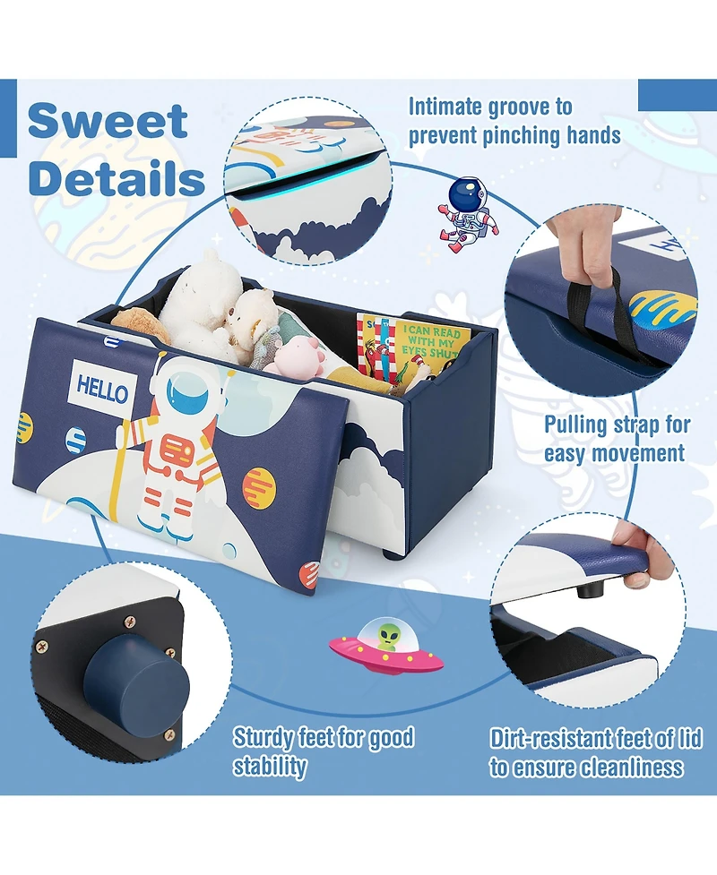 Kids Upholstered Storage Ottoman Bench Versatile Toy Chest Footrest Stool