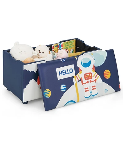 Kids Upholstered Storage Ottoman Bench Versatile Toy Chest Footrest Stool