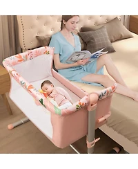 Slickblue Folding Baby Bassinet Bedside Sleeper with 4 Adjustable Heights-Pink