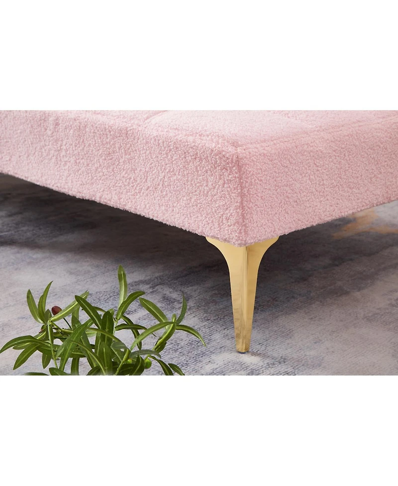 Simplie Fun 71" Convertible Sofa Bed Futon With Gold Metal Legs Teddy Fabric (Pink)