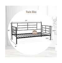 Twin Size Metal Daybed Sofa Bed Frame with Armrests and Backrest
