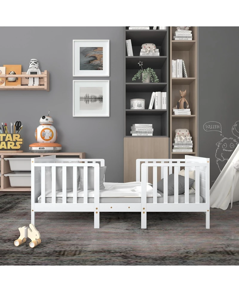 Slickblue 2-in-1 Convertible Kids Wooden Bedroom Furniture with Guardrails