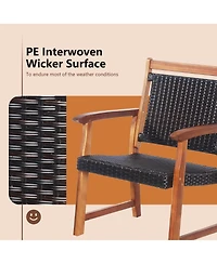 Slickblue 3 Pieces Rattan Bistro Set with Acacia Wood Frame for Garden