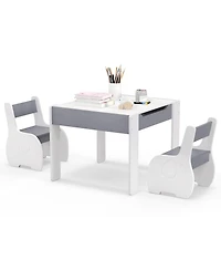 Slickblue 4-in-1 Wooden Activity Kids Table and Chairs with Storage Detachable Blackboard