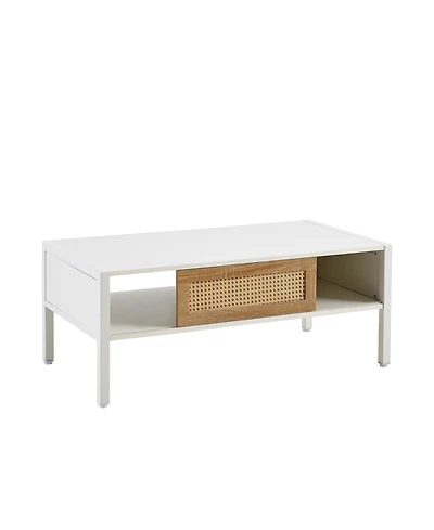 Streamdale Furniture Modern white rattan coffee table with storage and metal legs