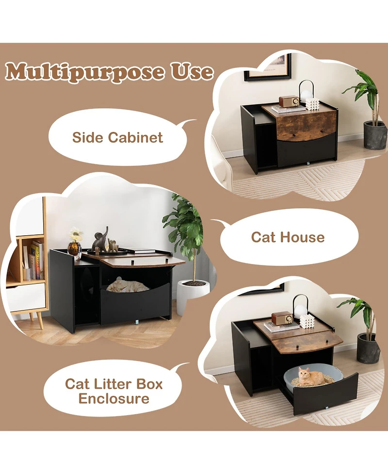 Slickblue Cat Litter Box Enclosure with Pull-out Drawer-Black