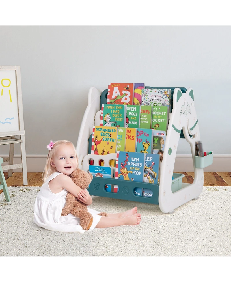 Slickblue 3-In-1 Double Sided Magnetic Dry-Erase Board with Stool and Flipped Writing Desktop