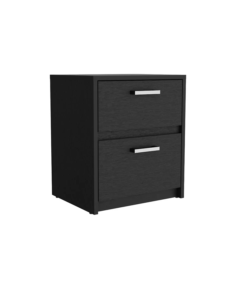 Simplie Fun Trivor 2 Drawers Nightstand, Metal Handles - Black