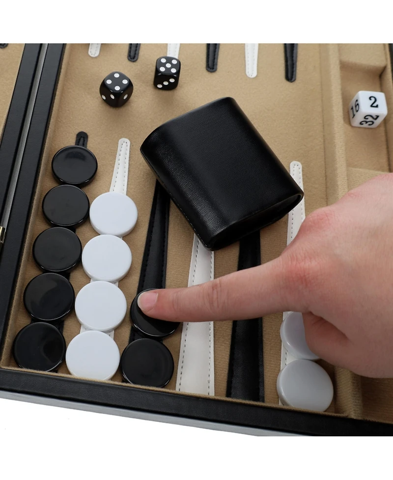 We Games Black Leatherette Backgammon Set, 14.75 x 9.75 in. closed