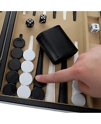 We Games Black Leatherette Backgammon Set, 14.75 x 9.75 in. closed