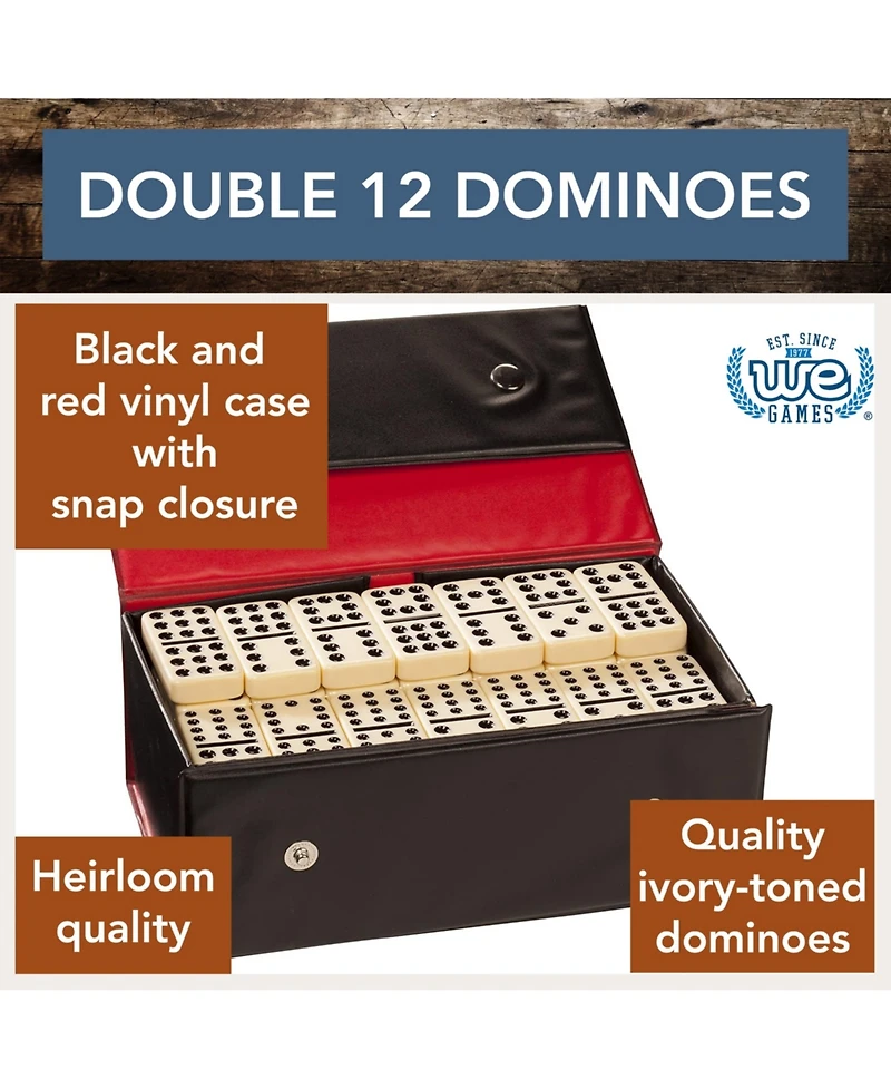 We Games Double Twelve Dominoes - Ivory Colored Tiles, Thick Size
