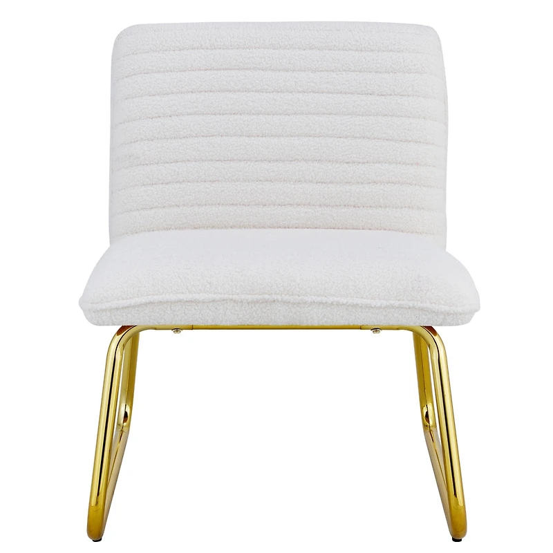 White armless sofa chair with gold legs. Versatile for any space