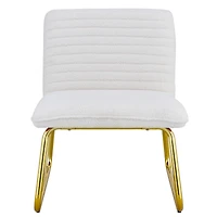 White armless sofa chair with gold legs. Versatile for any space