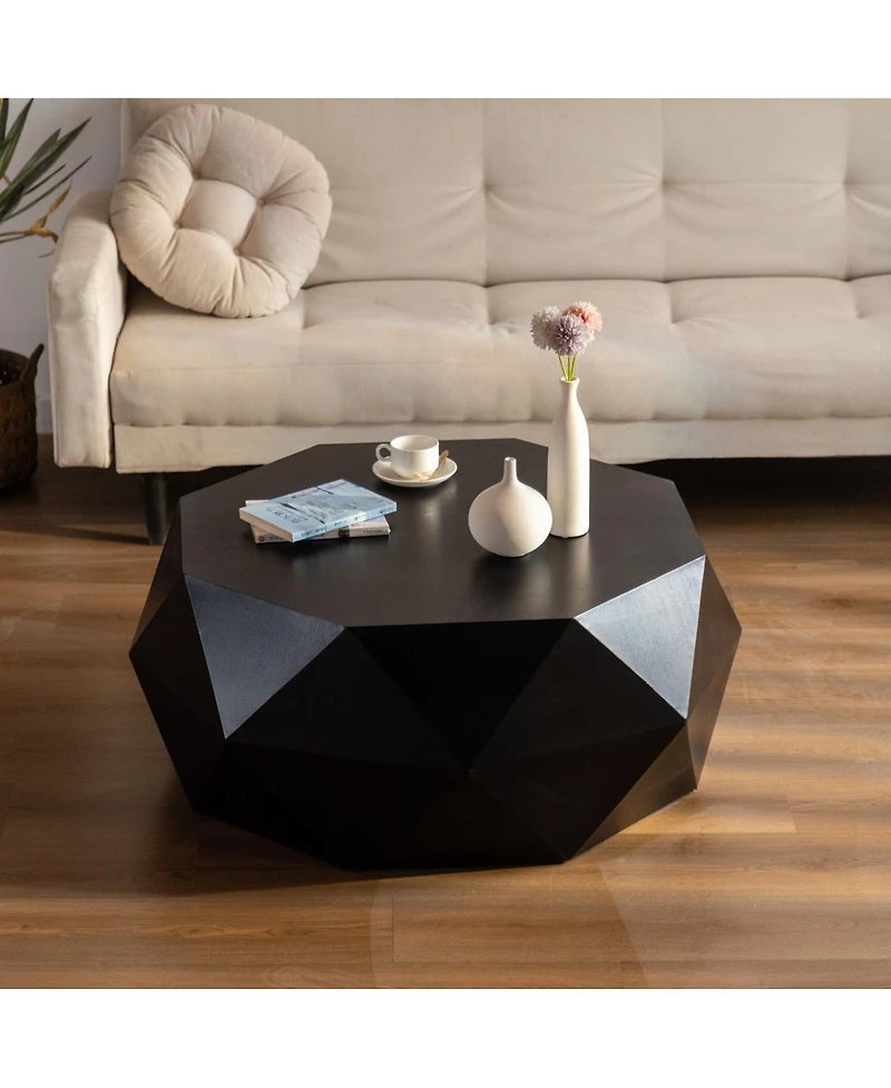 Streamdale Furniture 38"Threedimensional Embossed Pattern Design American Retro Style Coffee Table, Black Tabletop