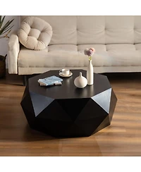 Streamdale Furniture 38"Threedimensional Embossed Pattern Design American Retro Style Coffee Table, Black Tabletop
