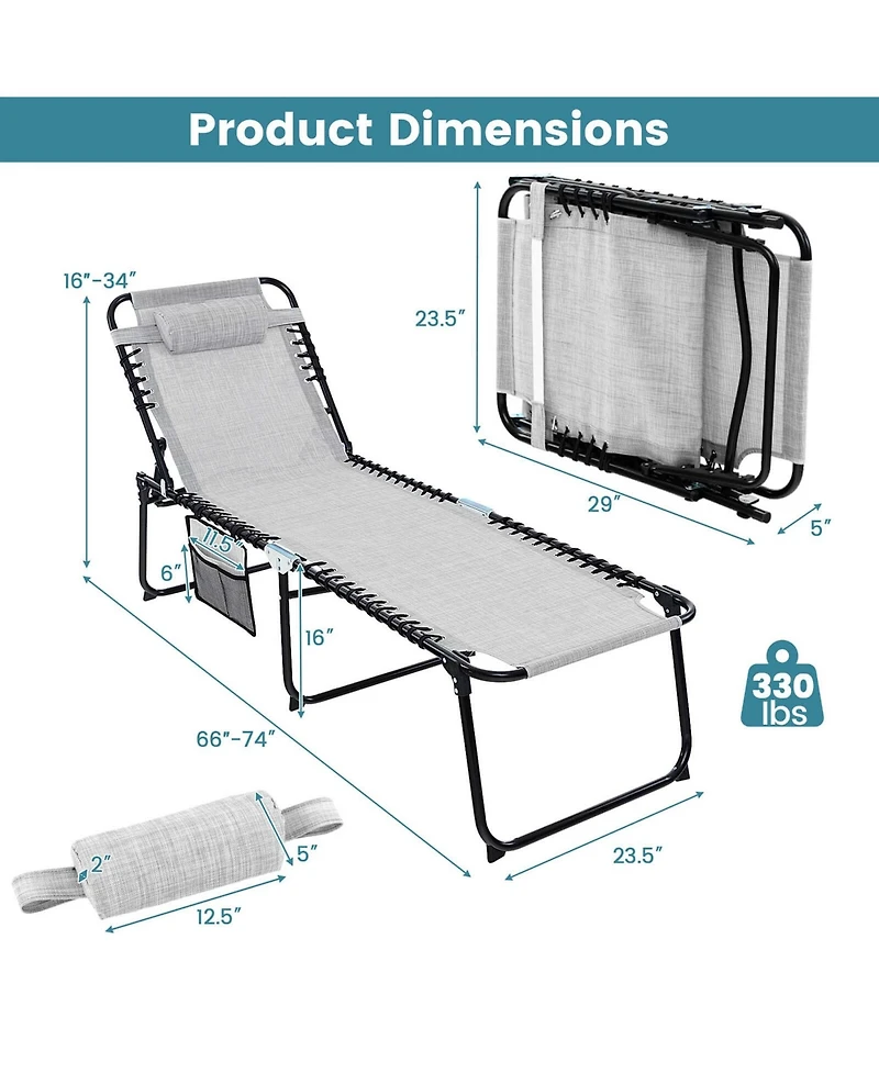 Costway Patio Folding Chaise Lounge Chair Portable Sun Lounger with Adjustable Backrest